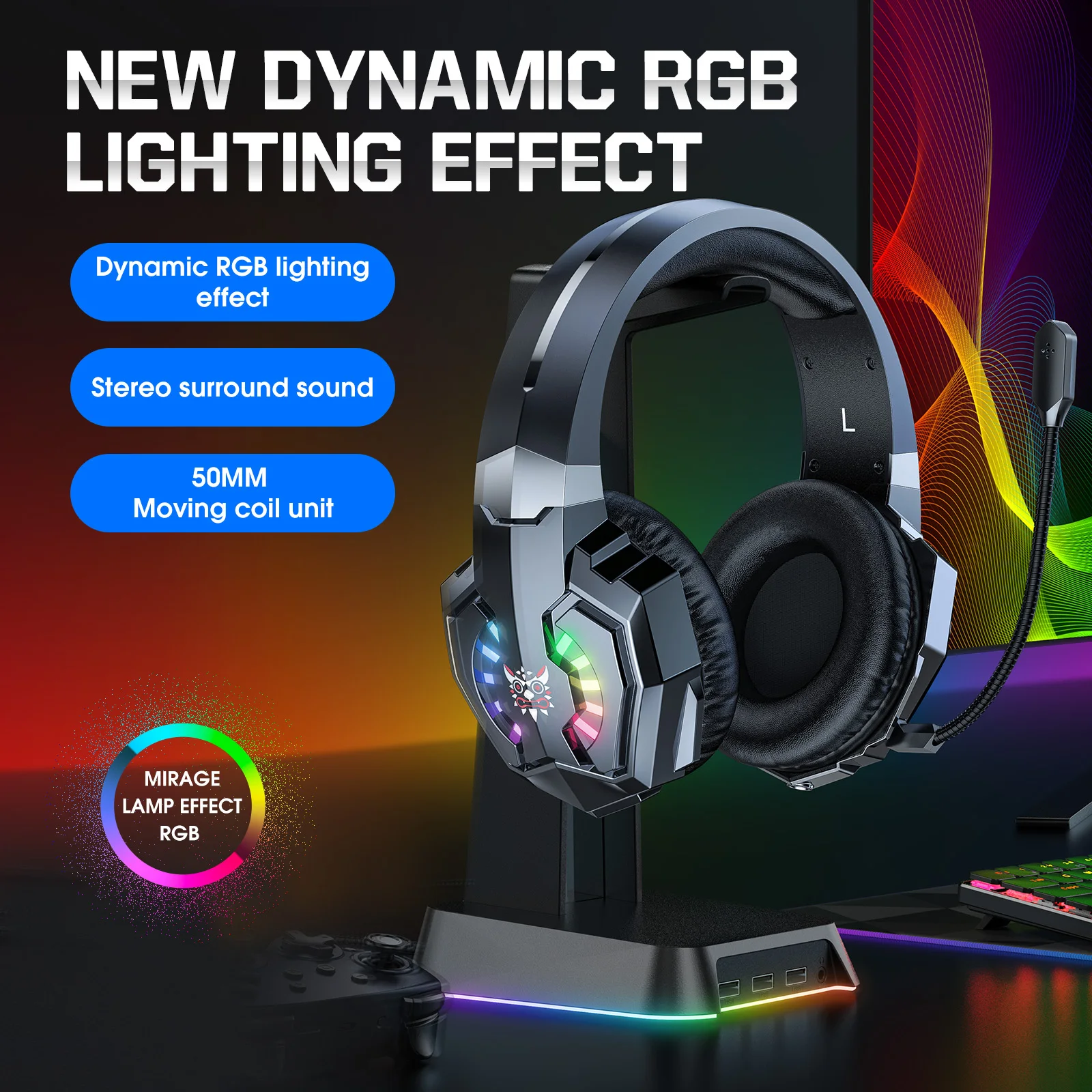 ONIKUMA B15 Headphone RGB Wireless Gaming Headset HD Microphones HiFi Sound Quality PC Laptop Gaming Earphone for PC