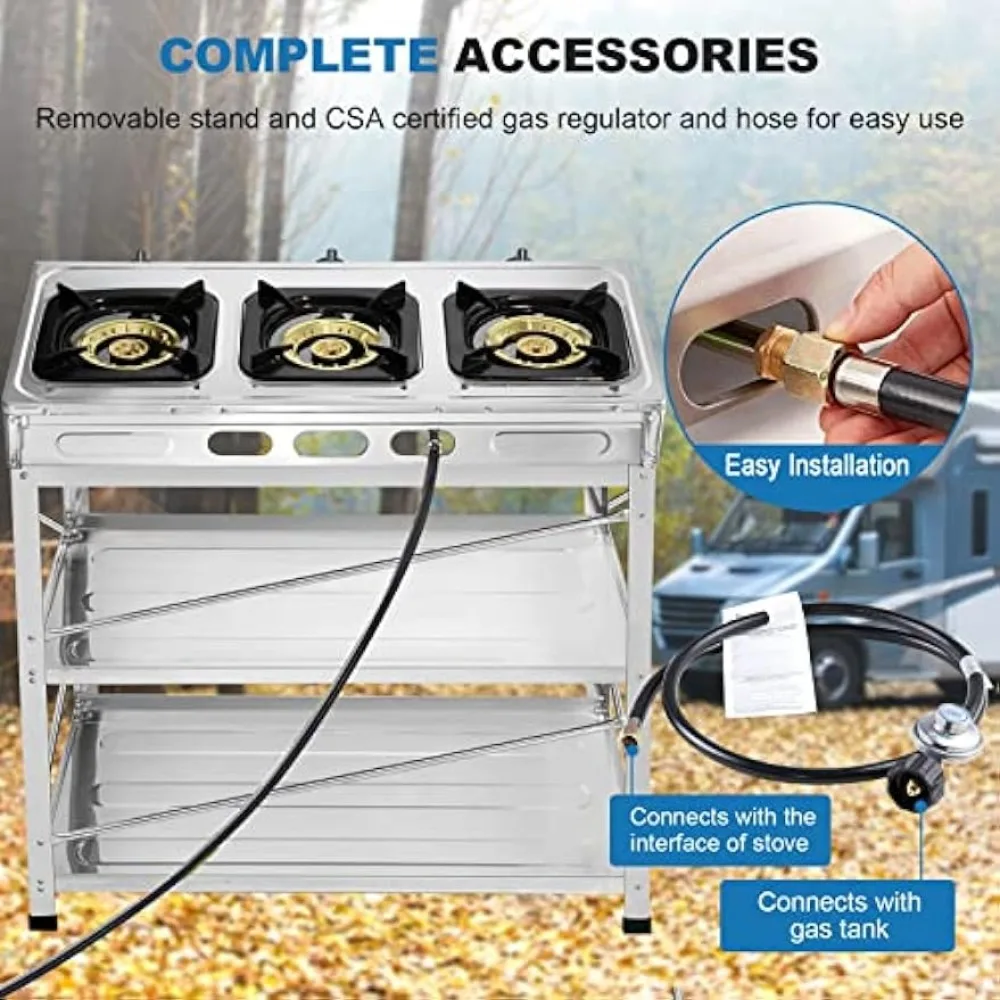 Propane Gas Stove 3 Burner Gas Stove with Removable Leg Stand Portable Auto Ignition Camping three Burner LPG