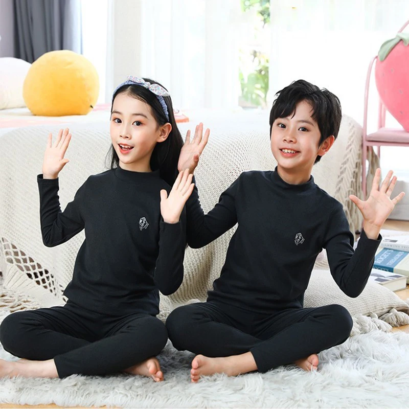 Kids Pajama Suit Autumn Cotton Thermal Underwear Tops + Pants 2-Piece Set Boys Sleepwear Cartoon Girls Winter Home Clothing 3-14 Y children clothes children underwear suits