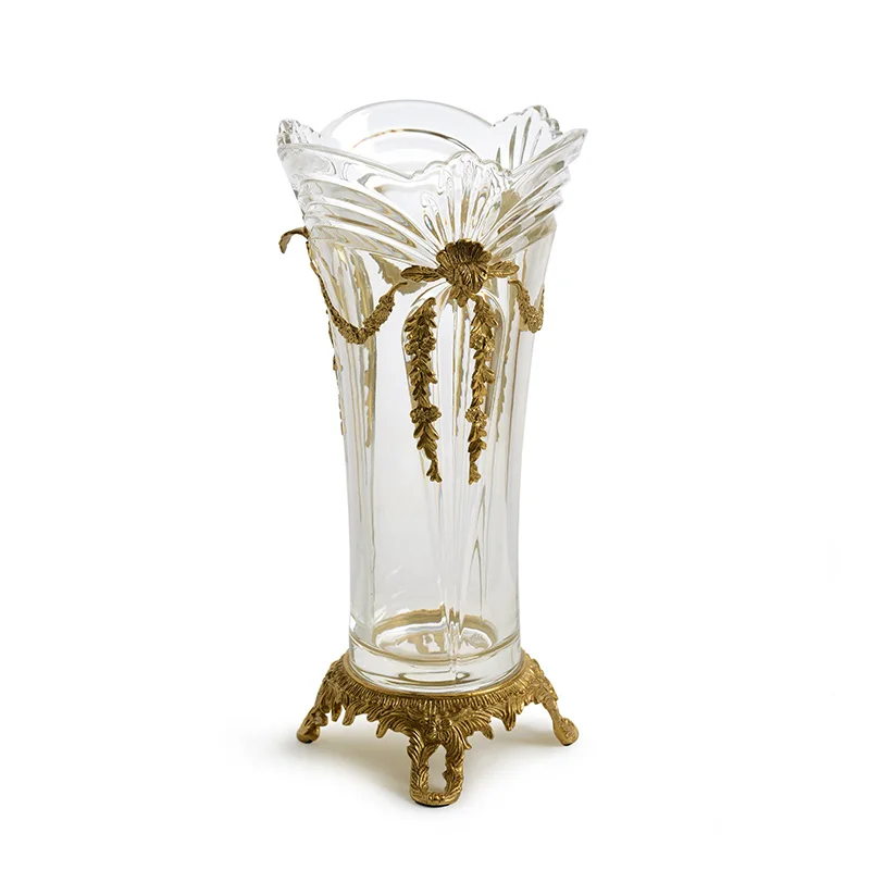 

Luxury home accessories, flower arrangement, European style crystal with copper living room vase decorations