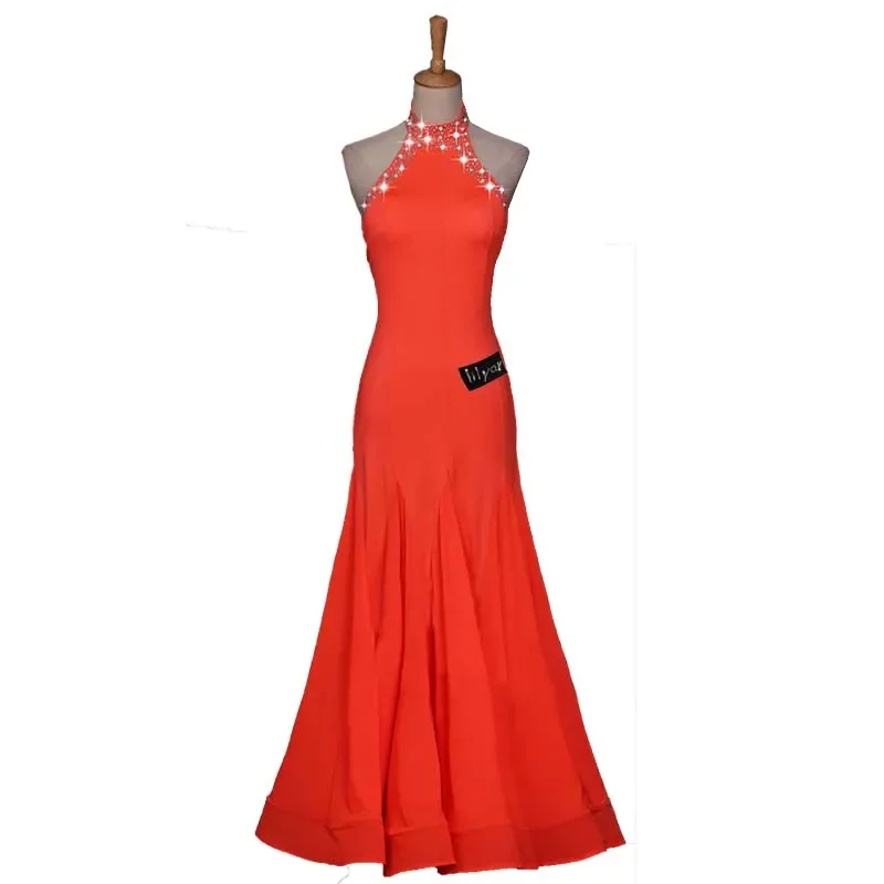 Adult children orange slim ballroom dance dress standard skirt competition dress costumes performing