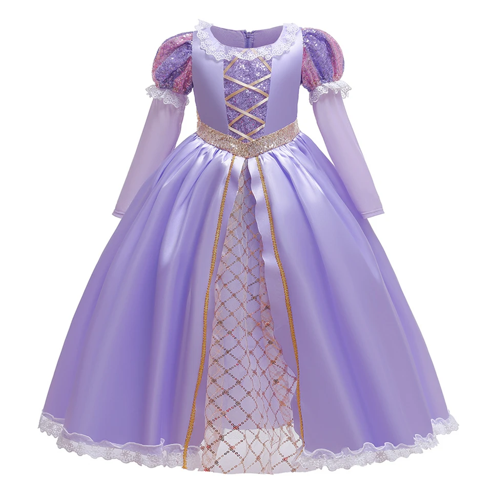 High Quality Girl Rapunzel Wig + Princess Dress Halloween Child Sleeping Beauty Cosplay Sofia Tulle Tutu Ball Gown Kids Clothing dresses expensive