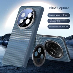 Textured Slim Fiber Phone Case with Metal Lens Bracket - Magnetic Drop & Fingerprint Resistant for OPPO Find N5 (Blue Checkered)