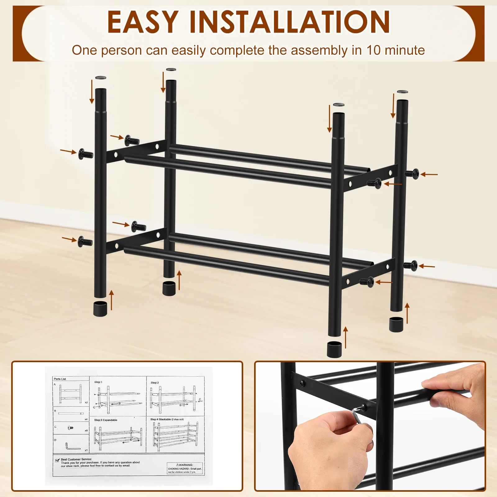 Expandable Shoe Rack 2 Tier Adjustable Shoe Storage Shelf Metal Storage Organizer Stackable Stand Rack Entryway