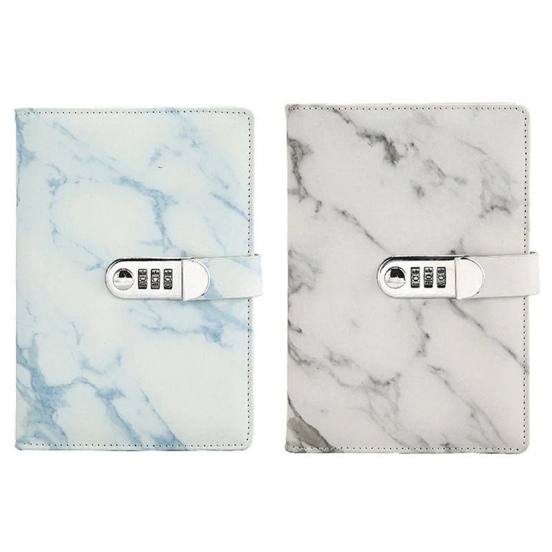 2X A5 Marble Texture Journal Writing Notebooks With Combination Lock Personal Diary Office Notepad Agenda - Blue &amp Gray | Канцтовары