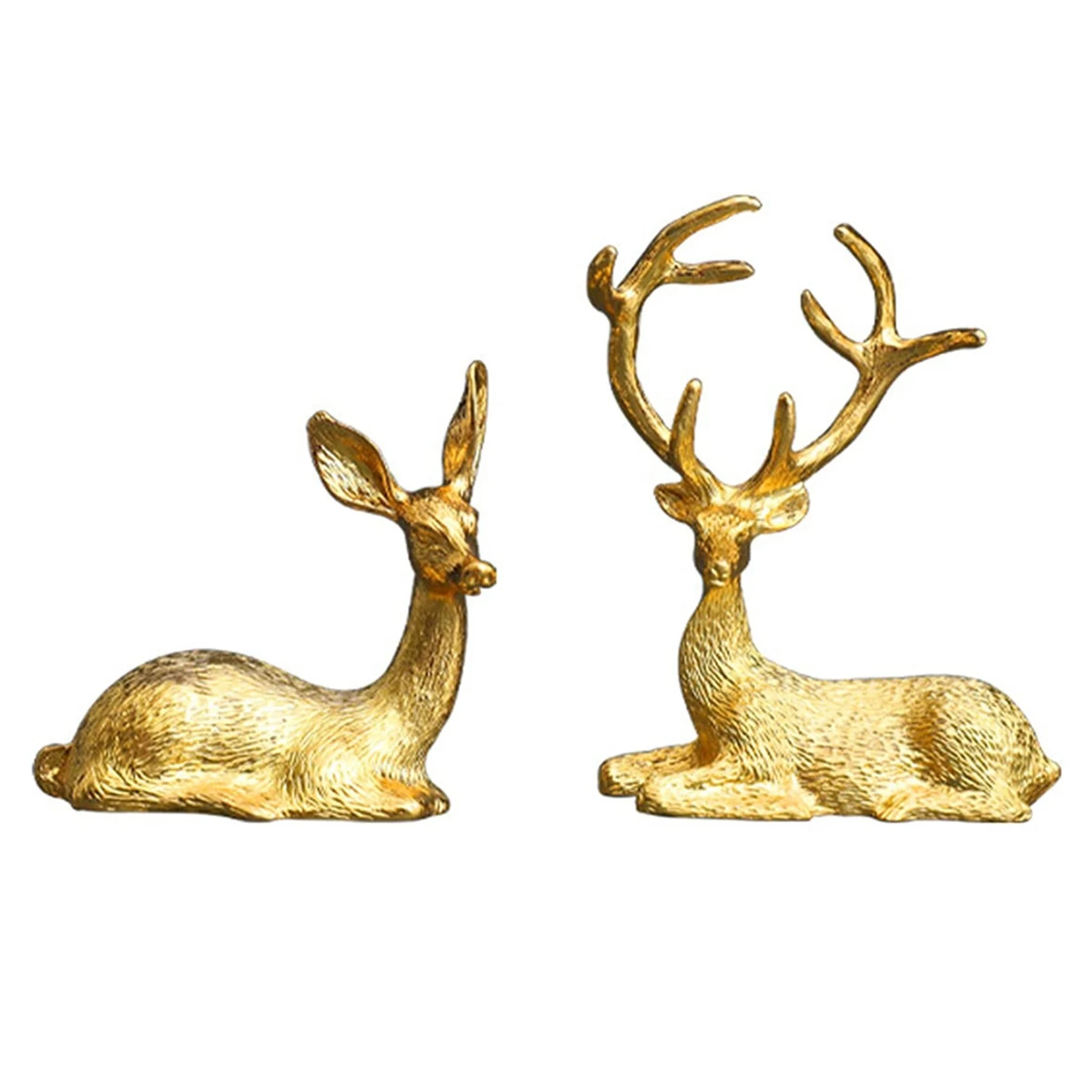 

2 PCS Couple Deer Statue Home Decor Collectible Animal Figurines Office Ornaments Golden Sculptures