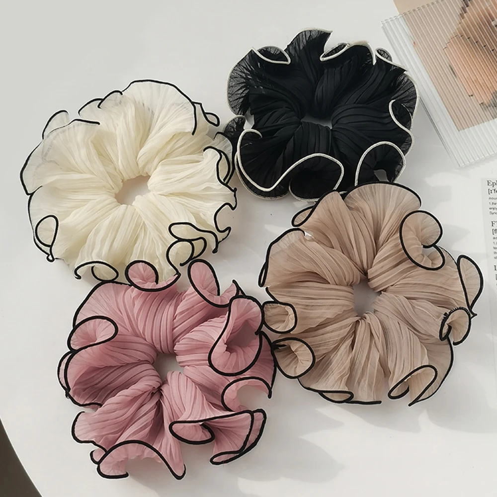 Ponytail Holder Agaric Edge Hair Ring Oversized Pleated Sweet Hair Rope Wrinkle Chiffon Scrunchies Handmade Hair Accessories머리띠