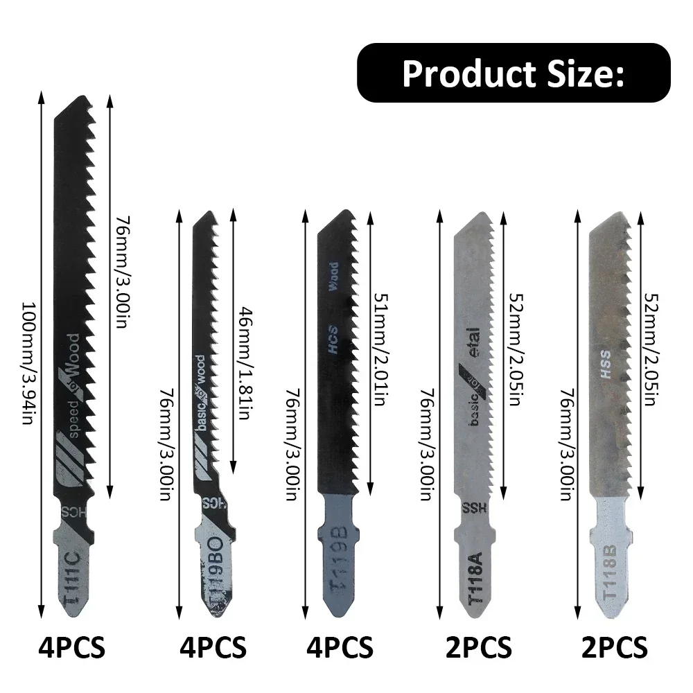 Jig Saw Blade Set 16pcs Metal Wood Assorted Blades for Wood plastic metal Cutting T119BO/T119B/T111C/T118B/T118A jig saw blades
