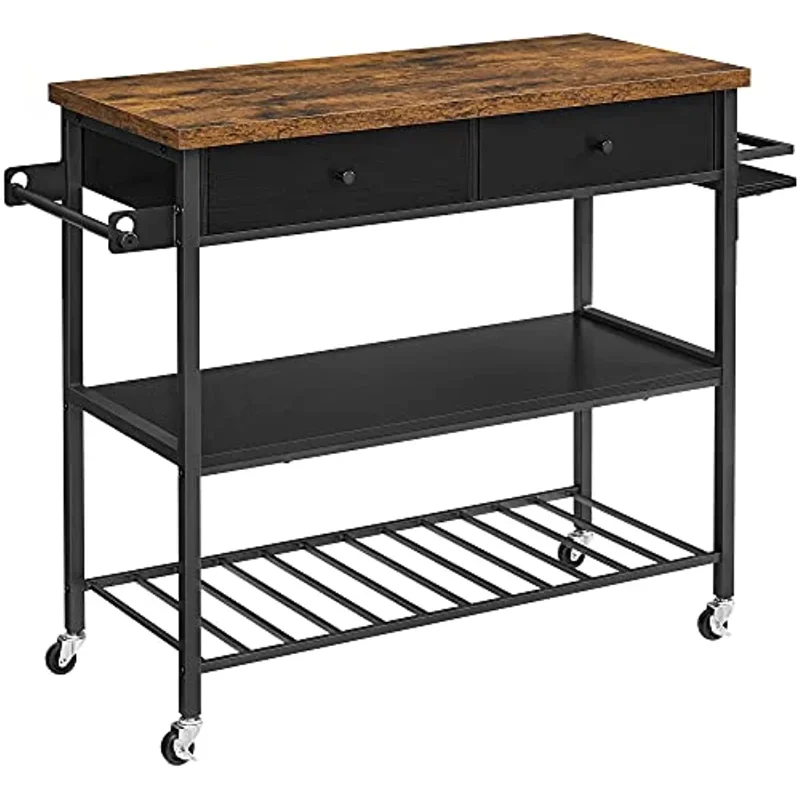 

Kitchen Island, Kitchen Cart, 3-Tier Microwave Stand with 2 Drawers, Towel Bar, Spice Holder, 17.7 X 46.9 X 35.8 Inches