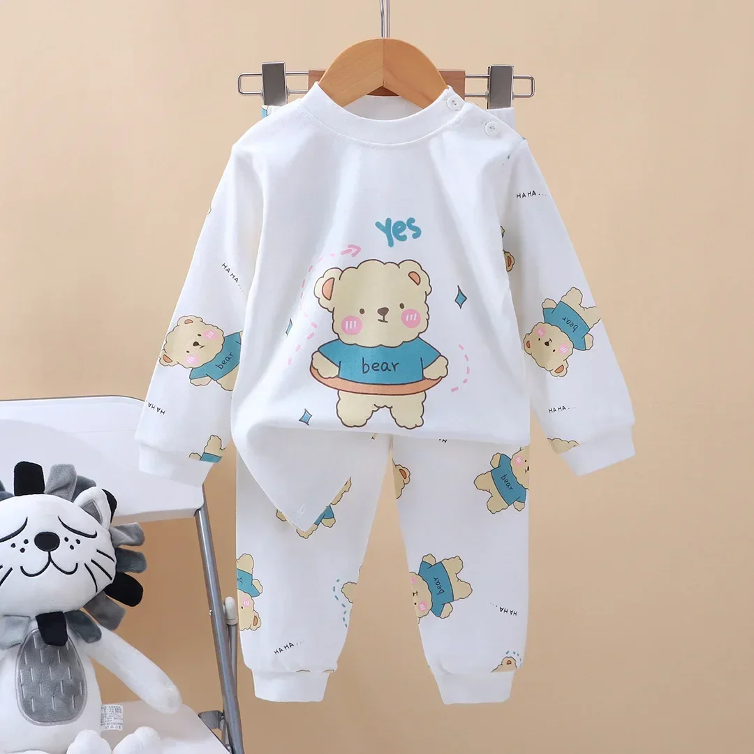 Kids Boys Girls Pure Cotton Pajamas Cartoon Long Sleeve T-Shirt Tops with Pants Toddler Baby Autumn Sleepwear Clothing Sets