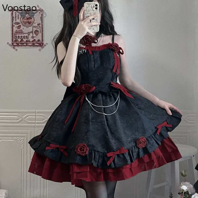 Victorian Vintage Gothic Lolita Jsk Dress Women Rose Ruffles Bow Princess Halloween Tea Party Dress lolita dress,lolita cosplay costumes