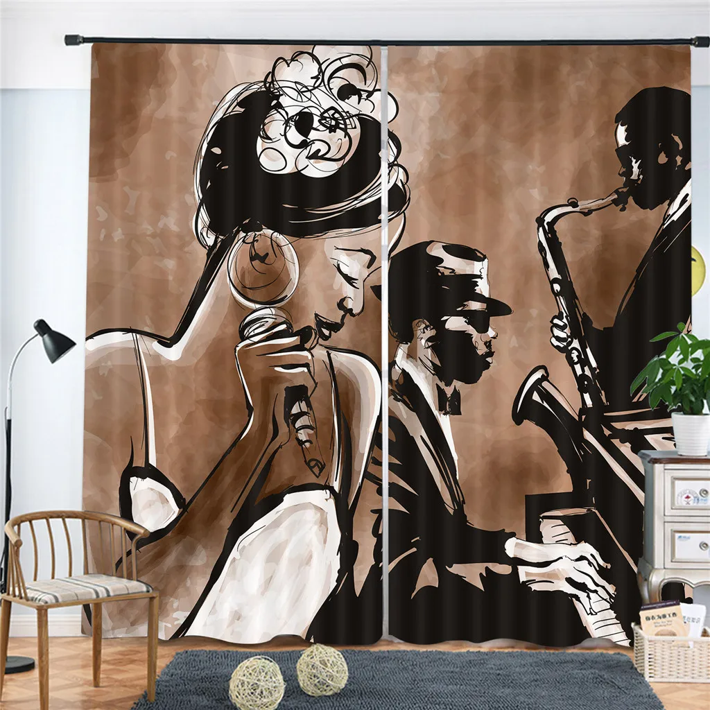 

Illustration of Jazz Band Playing The Blues New York in Moonlight Retro Design Curtains For Children Boys Curtains Living Room