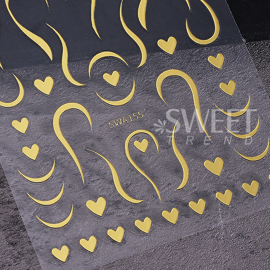 2/3pcs Valentine's Day Nail Stickers 3D Bronzing Lines Love Heart French Design Nail Decals DIY Adhesive Sliders Manicure Decor