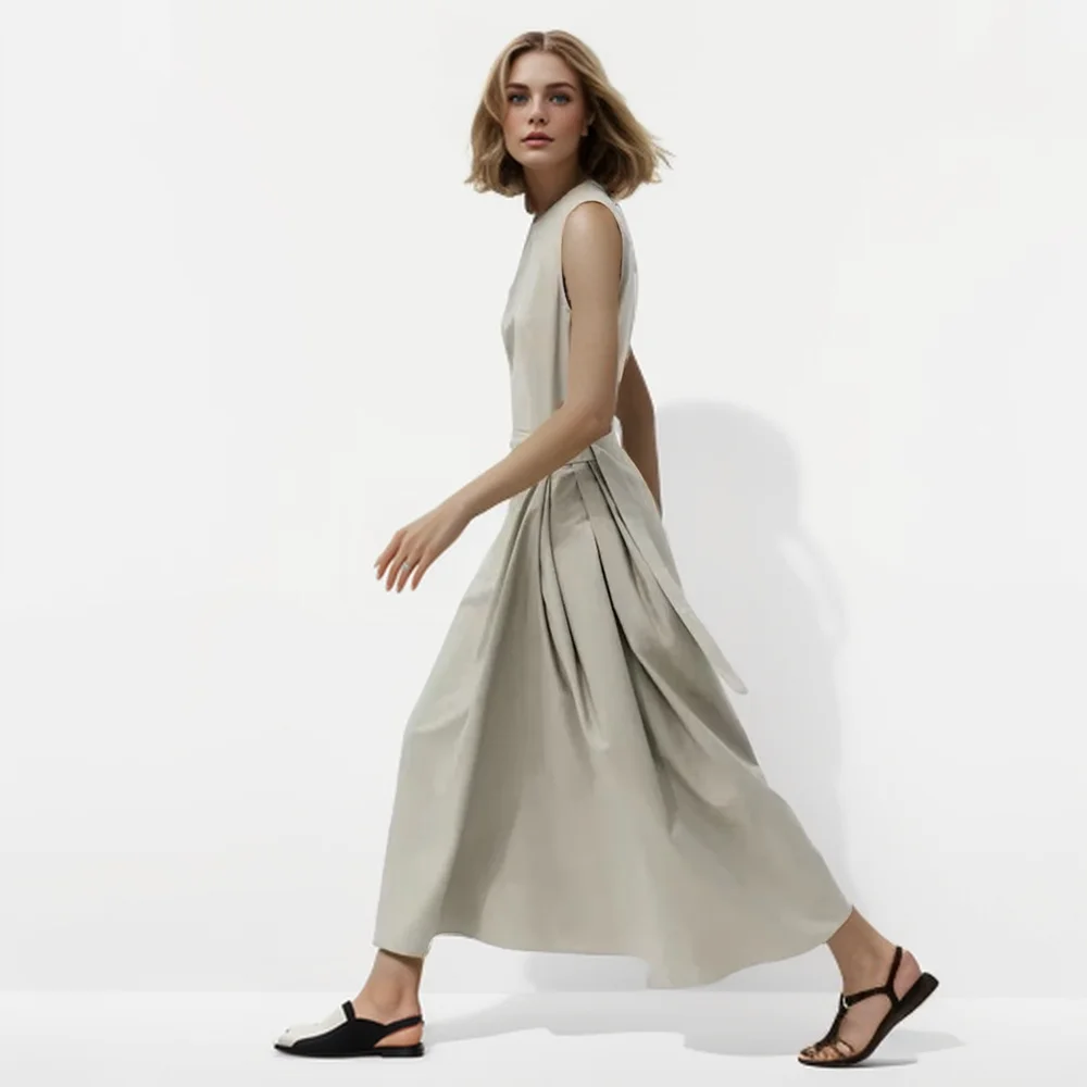 Cos Lris 2024 Summer New French Exquisite, dignified, and atmospheric waistband sleeveless mid length dress