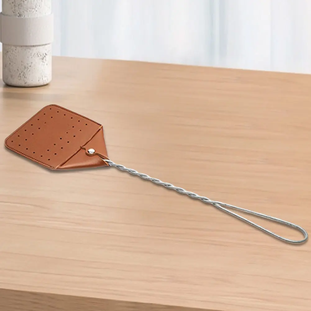 Leather Wasp Swatter Stainless Steel Handle Fly Swatter Manual Heavy Duty for Kitchen Home Indoor Outdoor