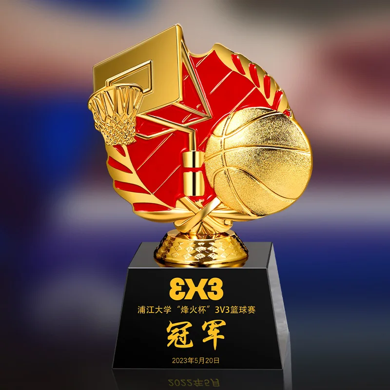 Customized Sports Ball Series Metal Trophy, Souvenir Crafts Awards, Home Decoration, Creative Crystal Bottom Small Trophies, 1Pc