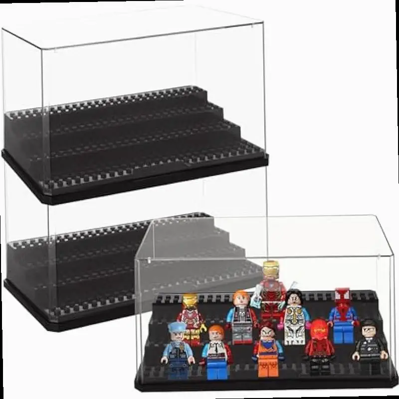 Display Case Clear Shelf Wide 3 Tier Box for Minifigures Acrylic Protector for Small Pop Figures Transparent Showcase Storage