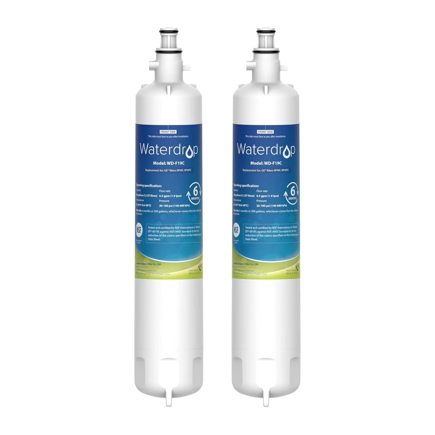 Waterdrop WD-F19C Refrigerator Water Filter Replacement for GE&reg; RPWFE&reg;, RPWF (with CHIP), Package May Vary
