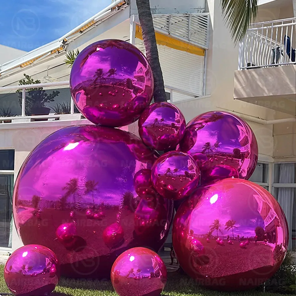 Disco Mirror Balls Inflatable Mirror Balloon Silvery Pink Sphere Pvc Chrome Hanging Giant Shiny Balls Christmas Party Decoration 6