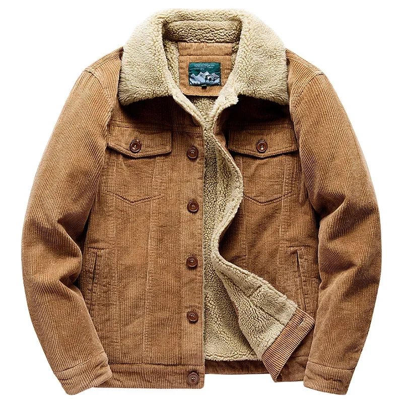 Winter Men's Jacket Corduroy Casual Jacket Plus Velvet Warm Cotton Coat