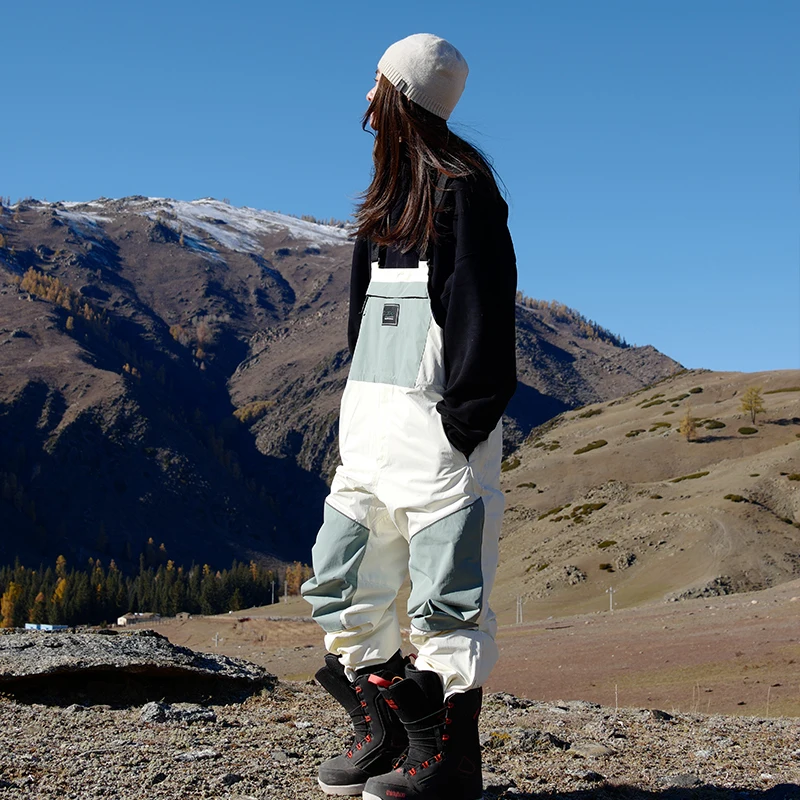 

LDSKI Ski Bibs Retro WomenMen Waterproof Thermal Insulated Reflective Fleece Lining Pants Winter Snow Ripstop Snowboard Trousers