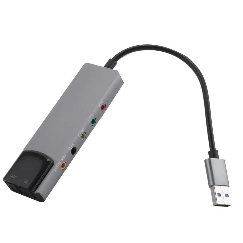 6-In-1 컴퓨터 사운드 카드 5.1 USB 외부 사운드 카드 노트북용 다기능 오디오 변환기 알루미늄 사운드 카드 내구성 U