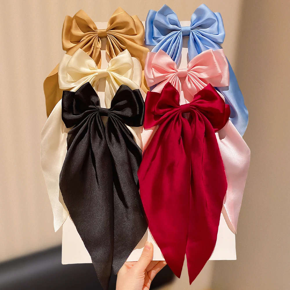 6er-Pack einfarbige Haarspangen mit großer Schleife für Mädchen, modische Alltags- und Partykleidung, niedliche Haar-Accessoires