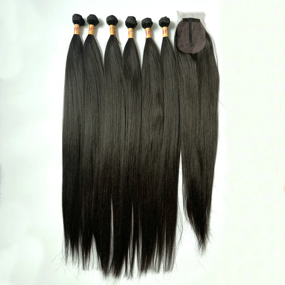 Long Silk Straight Synthetic Hair Bundles With Closure 30 Inch Packet Hair Weaves 6PCS synthetic hair extensions