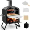 Outdoor Pizza Oven Wood Fired 2-Layer Pizza Maker with Pizza Stone Pizza Peel Removable Cooking Rack Waterproof Cover Folding Le 1
