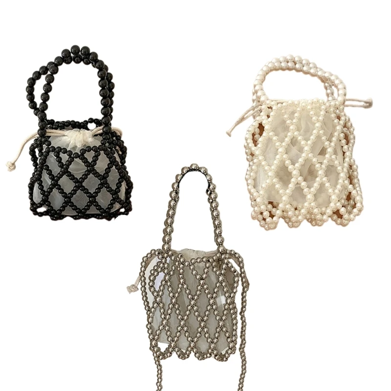 

Сумка через плечо в корейском стиле для женщин, полая сумка-мессенджер, трендовая сумка с жемчугом и бисером, модная сумка через