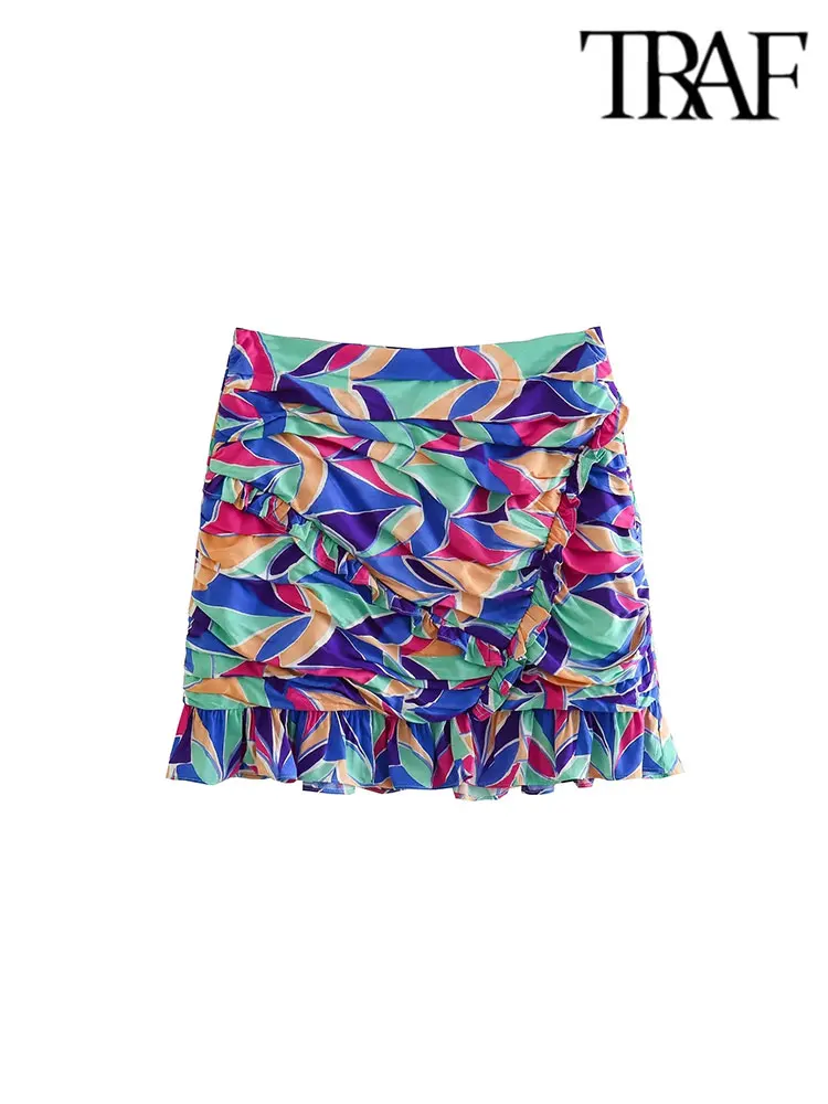 

TRAF Print Skirt Flowers France Fashion Casual A-line Skirts Sexy Mini Skirt Womens Graphic Skirt Clothes