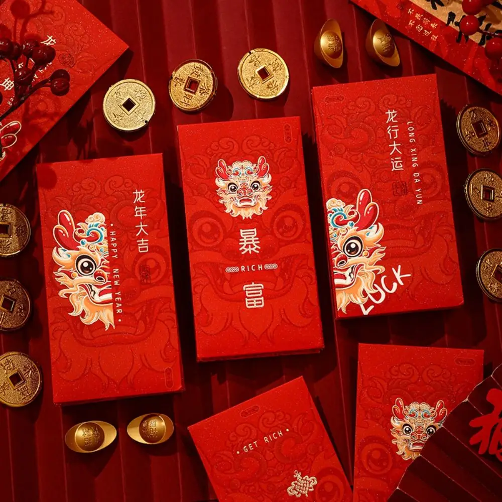 

6Pcs/set Hot Stamping Dragon Zodiac Red Packet Paper Cute Lucky Red Packets Printing New Year Red Envelopes Spring Festival