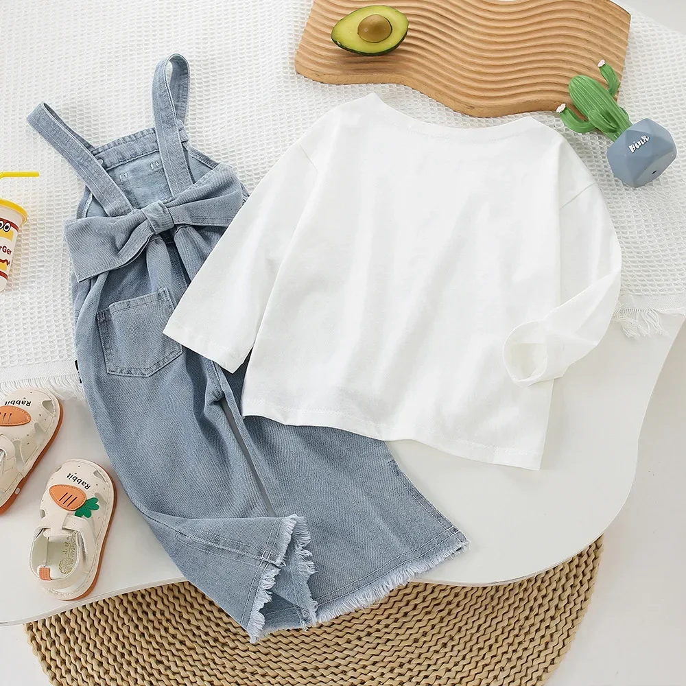 تي شيرت للأطفال بأكمام طويلة وحمالات جينز بحمالات...