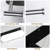 Stainless Steel Paper Towel Holder Under Cabinet Adhesive Toilet Roll Paper Holder Lengthen Tissue Hanger For Kitchen Bathroom 5