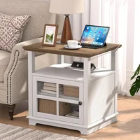 End Table, 21'' Side Table with Charging Station, End Table with Storage, Nightstand with Adjustable Shelf for Living Room 1