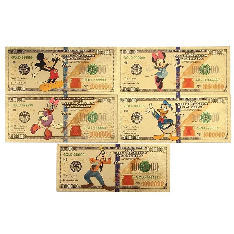 

Cartoon Disney Anime Figure Mickey Minnie Toy Commemorative Banknote Cute Donald Duck Childhood Collection Coin Home Decoration