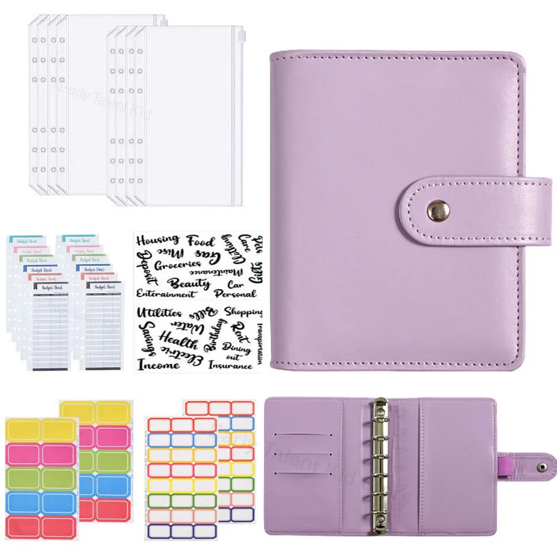 A7 Macaron Pu Leather Binder Zipper Money Saving Envelope  Flip Budget Planner Notebook Cover Folder Agenda Stationery Supplies