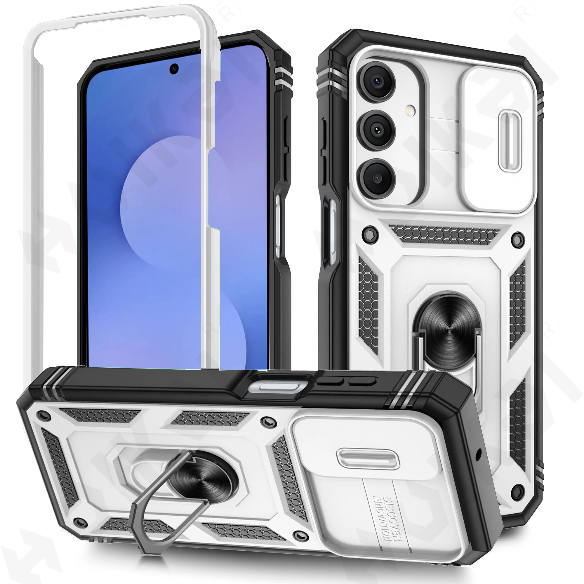 360° Rotating Ring Kickstand Military-Grade Protective Phone Case with Slide Camera Cover