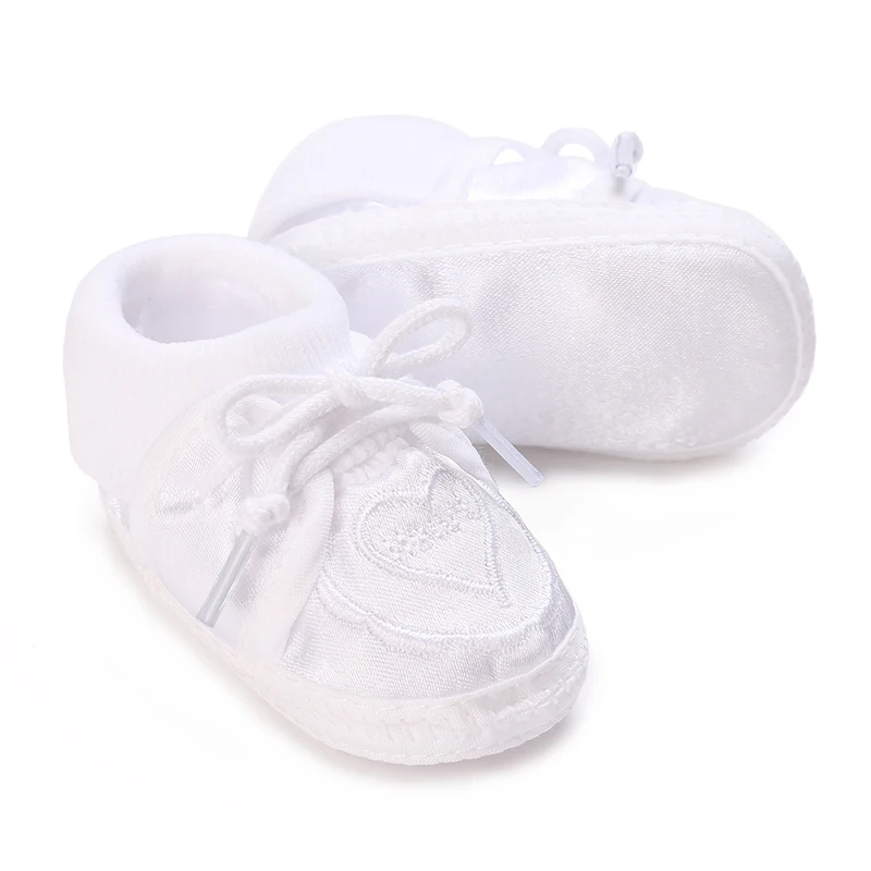 Baby Baptism Shoes 0-3 Months Comfortable Breathable Bed Shoes Soft Sole Baby Princess Girl White First Step