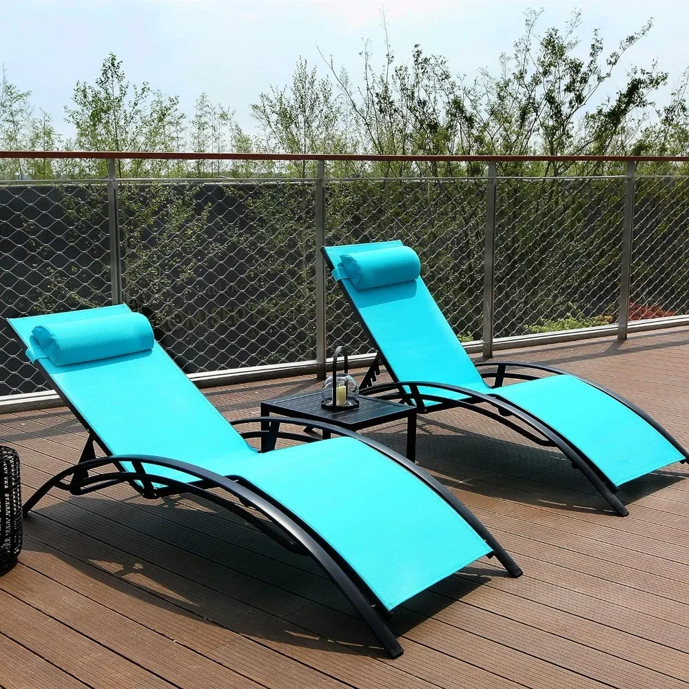 

Patio Chaise Lounge Chair Set of 3,Aluminum Outdoor Lounge Chair Headrest,Sunbathing Lounger,Pool Tanning Chairs,Recliner Chiar
