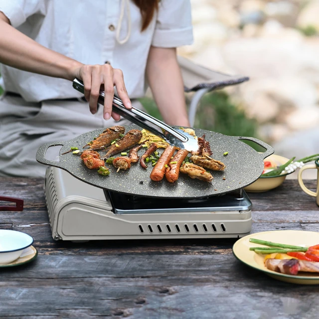 BBQ Grill Pan Round Flat Pancake Griddle Barbecue Tray Camping Cooking  Supplies