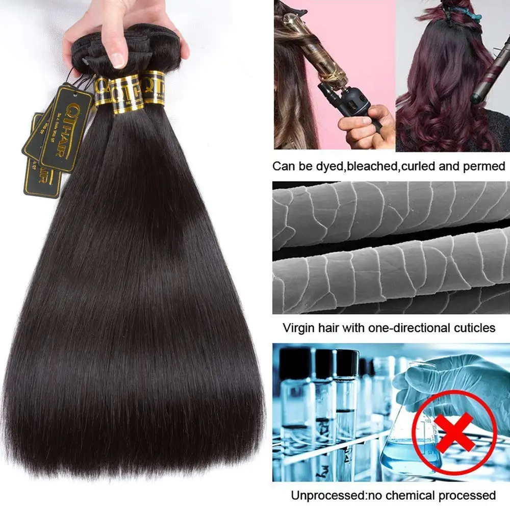 QT Brasiliani Fasci Del Tessuto Dei Capelli 40 32 pollici Capelli Lisci Bundles Pacchi Dei Capelli Umani di 100% Remy Brasiliano Lisci estensioni Dei Capelli - immagine 4