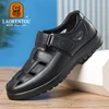 LAORENTOU genuine leather sandals, men's hollow and breathable perforated shoes, casual thick soled non slip leather shoes 1