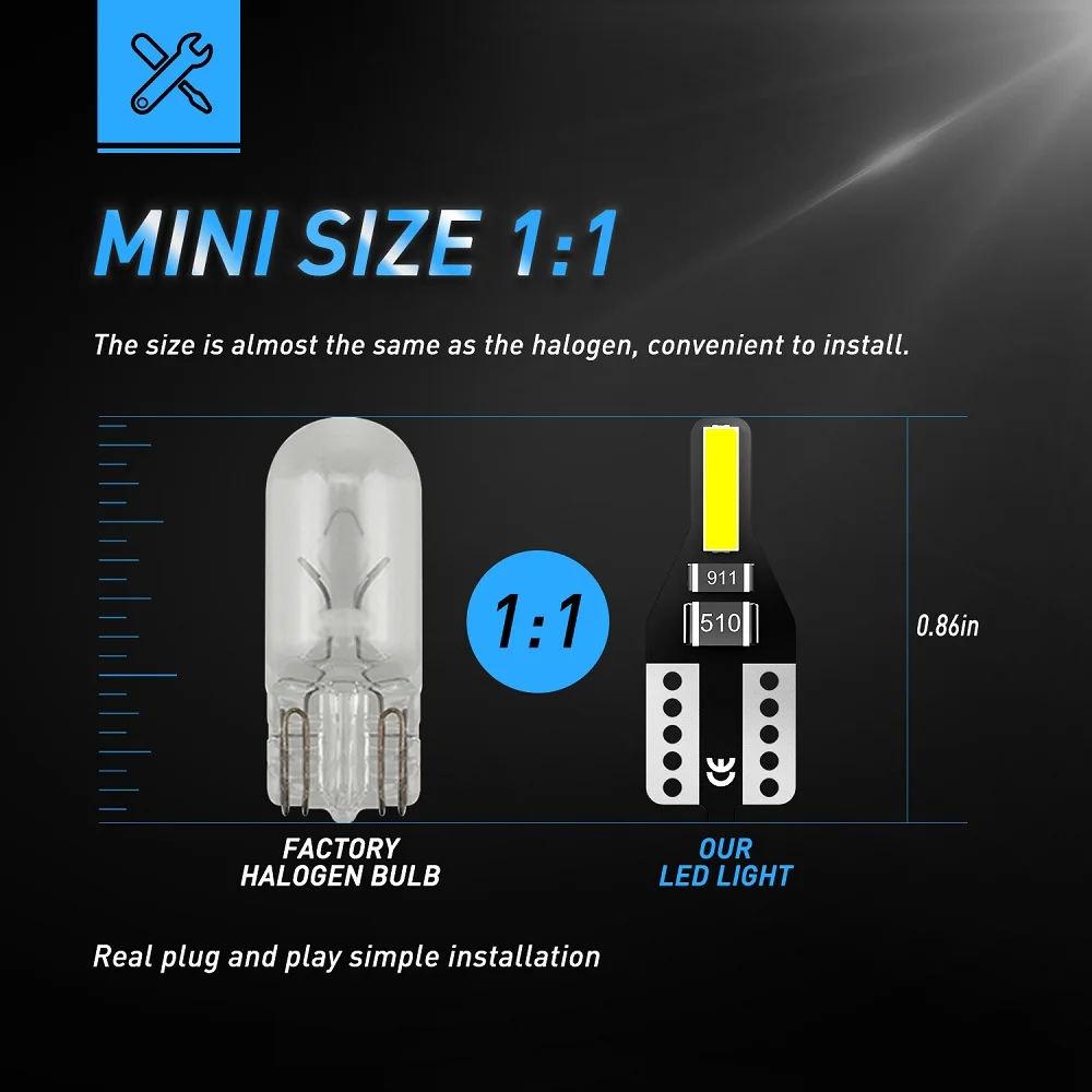 AUXITO-T10 LED W5W LED , ڵ ׸   Ʈũ   12V 7020 K ȭƮ, 168 SMD 194 2825 6000 , 10 
