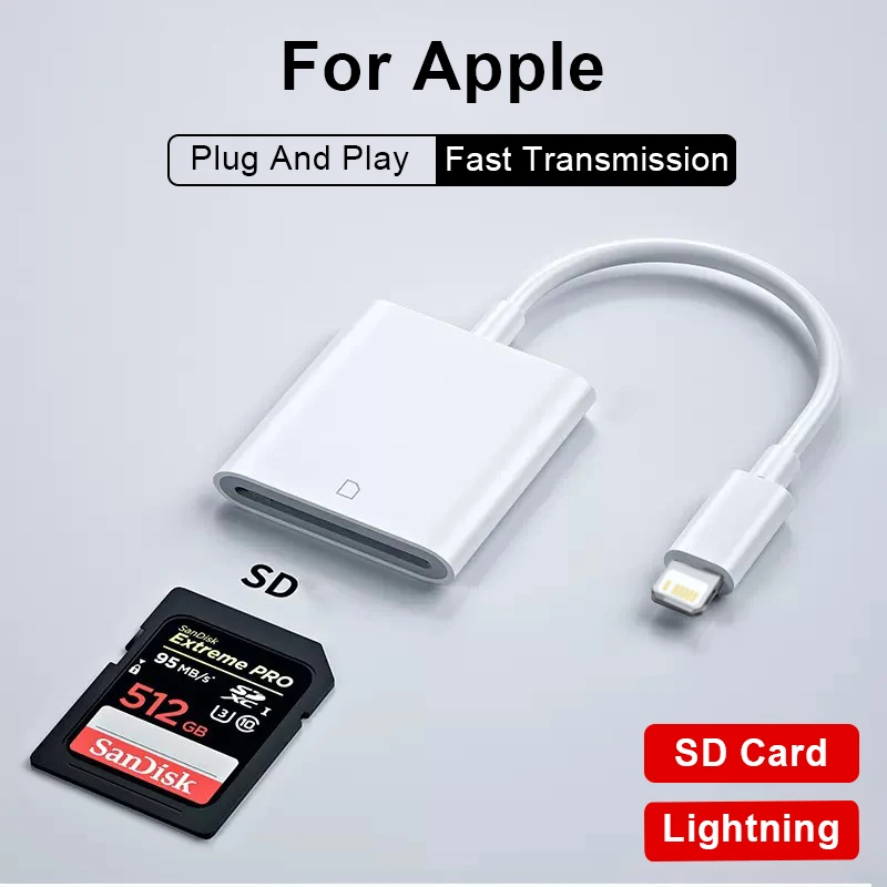 Adaptador de lector de tarjetas SD TF para Apple iPhone, lectores