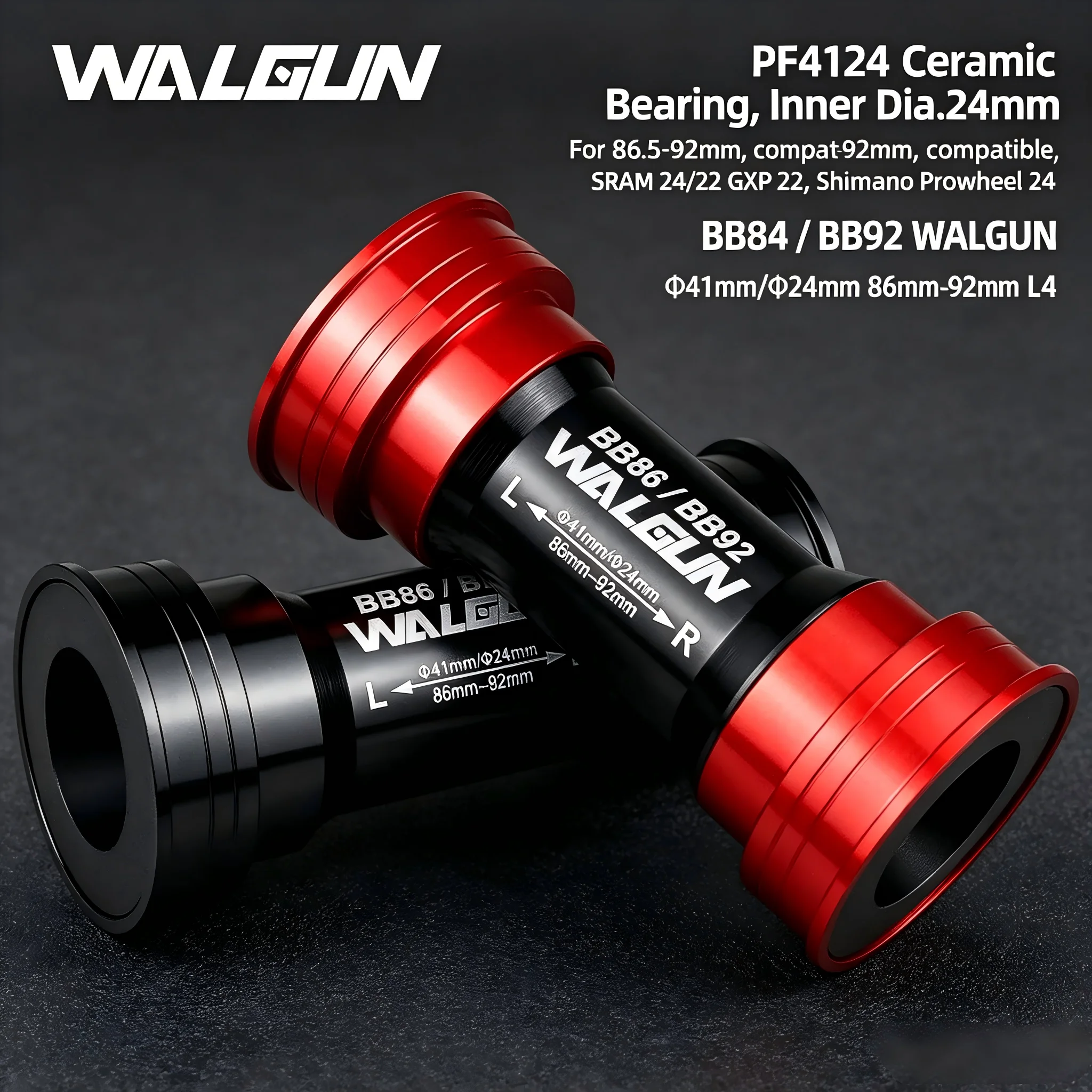 WALGUN PF4124 프레스핏 바텀 브래킷 세라믹 베어링 86.5-92mm 22mm/24mm 스핀들 로드 MTB 자전거 크랭크셋 교체품