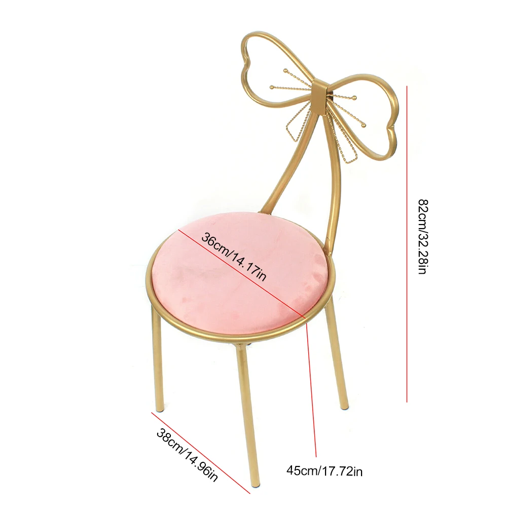 Vanity Chair Pink Velvet Cushion Gold Butterfly Makeup Leisure Chair Living Room Makeup Stool Chair Seat W/ Golden Metal Legs images - 6