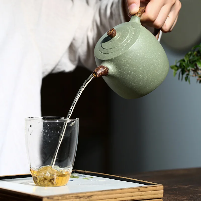 Chinese Style Large Capacity Teapot, Raw Ore Green Sand Mud , Kung Fu Household, Pure Handmade, 400cc, Purple Clay Tea Pots, 1Pc