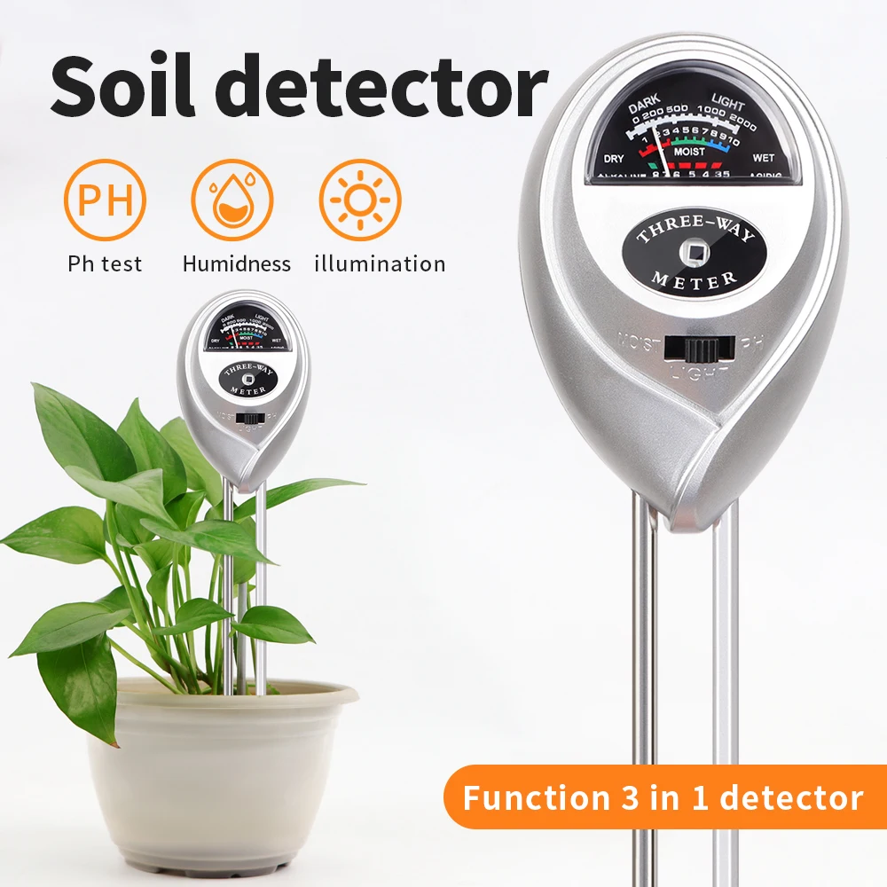 

3 in 1 Soil PH Meter Acidity Sunlight Moisture Monitor High Precision Dual Needle Detectionfor Indoor Outdoor Plantation Flower