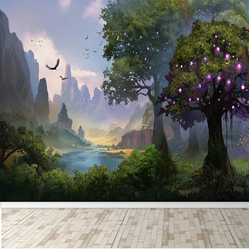 Photo Wallpapers Beautiful Dream Forest Canyon Birds Mural Living Room Sofa TV Background Wall Sticker Home Decor Wall Covering